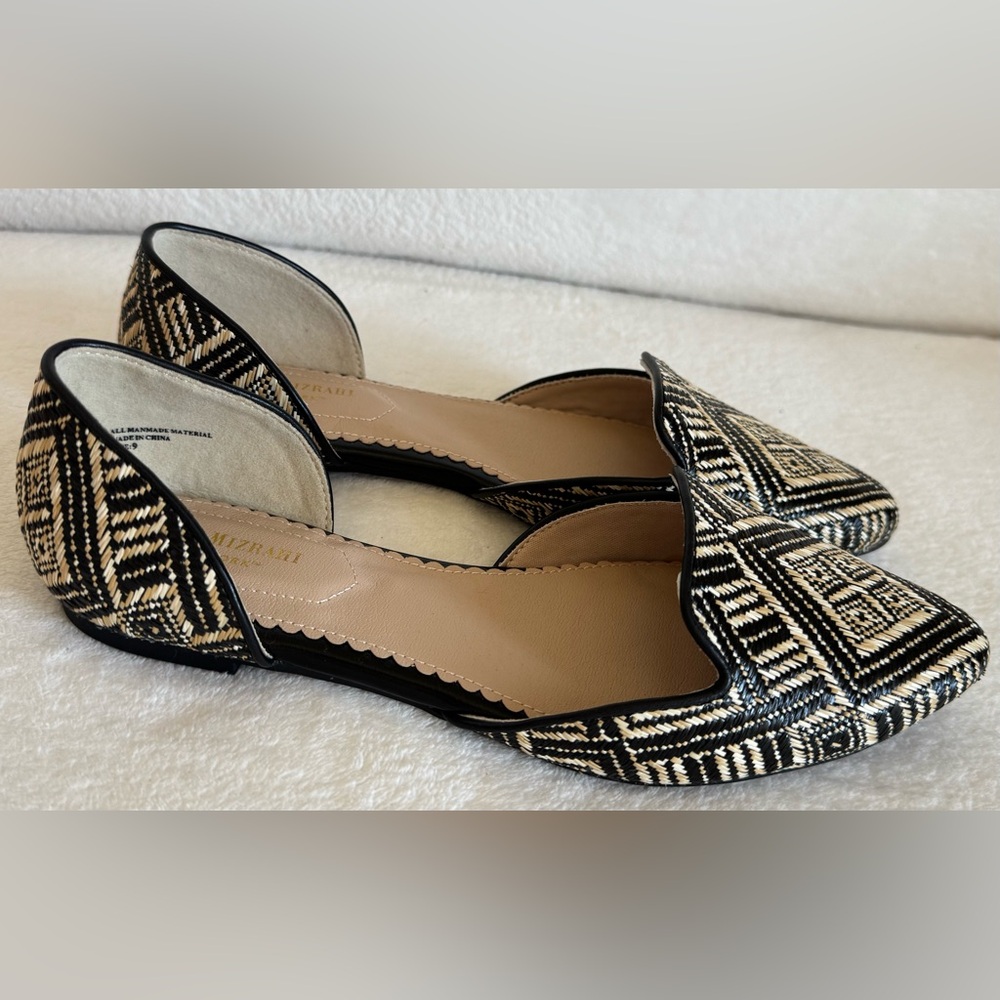 NEW Isaac Mizrahi D'Orsay Aztec Woven Black & Natural Flats Size 9 - Picture 2 of 8